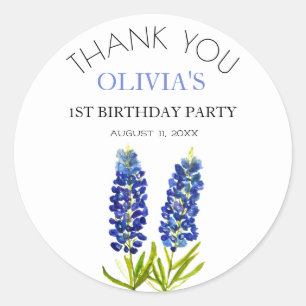 1e Eerste Verjaardagsfeestje Bluebonnets Baby Meis Ronde Sticker