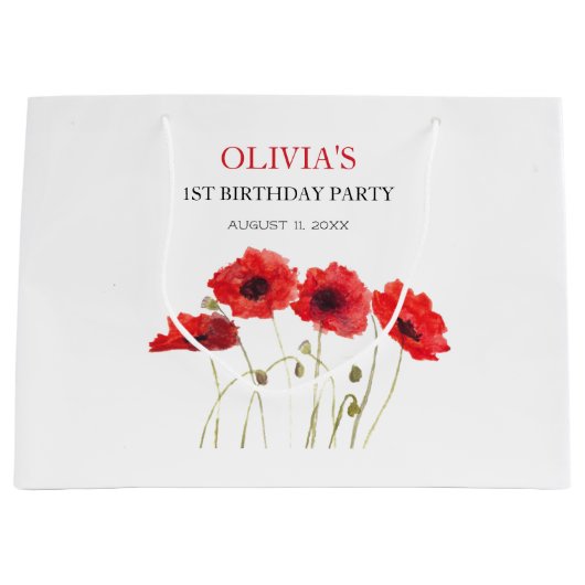 1e Eerste Verjaardagsfeestje Poppies Baby Meisje Groot Cadeauzakje (Voorkant)