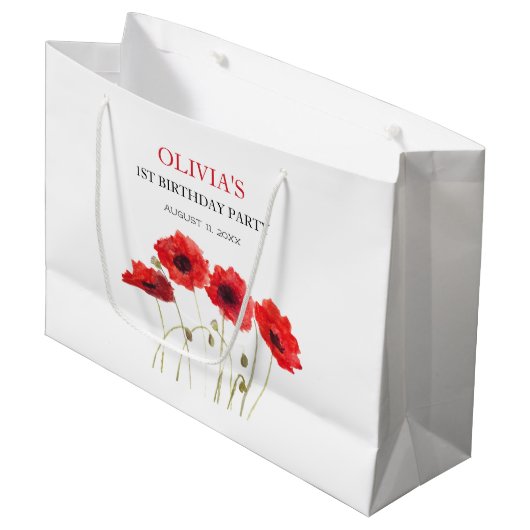 1e Eerste Verjaardagsfeestje Poppies Baby Meisje Groot Cadeauzakje (Voorkant Gekanteld)