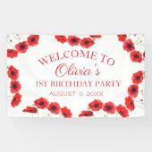 1e Eerste Verjaardagsfeestje Poppies Baby Meisje Spandoek (Horizontaal)