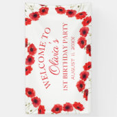 1e Eerste Verjaardagsfeestje Poppies Baby Meisje Spandoek (Verticaal)