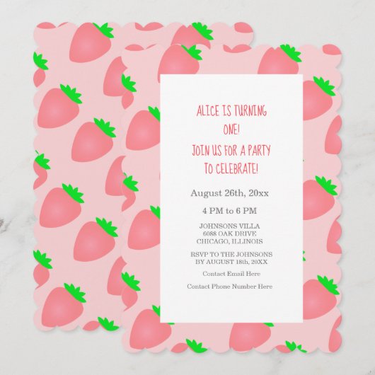 1e Eerste Zomer Verjaardag Aardbei Baby Meisje Kaart (Voorkant / Achterkant)