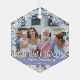 1e eeuw Nieuwe babygrootouders Zacht blauw Paars Glas Ornament