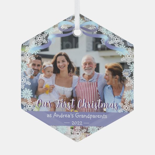 1e eeuw Nieuwe babygrootouders Zacht blauw Paars Glas Ornament (Voorkant)