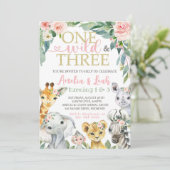 1e en 3e verjaardag uitnodiging | Een wild en drie (Staand voorkant)