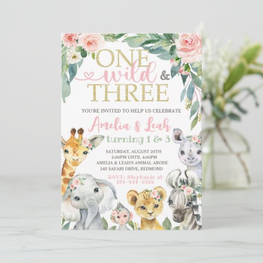 1e en 3e verjaardag uitnodiging | Een wild en drie (Staand voorkant)