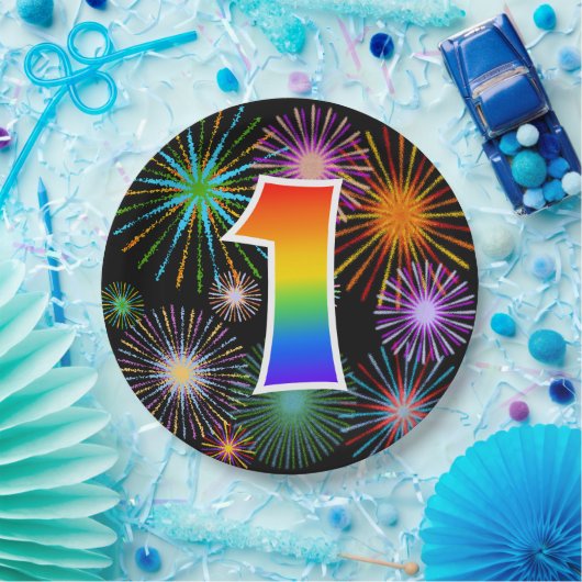 1e Evenement - Leuk, Kleurrijk, Vet, Regenboog 1 Papieren Bordje (Feest)