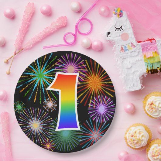 1e Evenement - Leuk, Kleurrijk, Vet, Regenboog 1 Papieren Bordje (Feest)