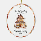 1e Feestdagen Nieuw Huis Sinaasappel Bruin Gingham Keramisch Ornament (Links)