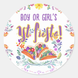 1e Fiesta Verjaardag Jongen Meisje Folkart Bloemen Ronde Sticker