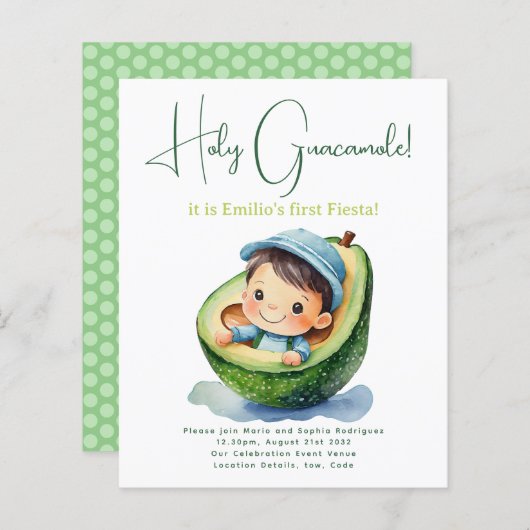1e Fiesta Verjaardag Voor een JONGEN Avocado BUDGE (Voorkant / Achterkant)