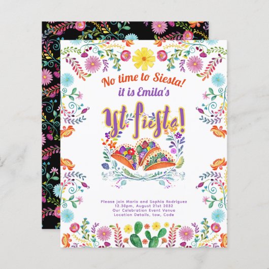 1e Fiesta Verjaardag voor een meisje Folkart BUDGE (Voorkant / Achterkant)