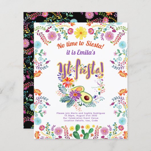 1e Fiesta Verjaardag Voor een Meisje Folkart BUDGE (Voorkant / Achterkant)