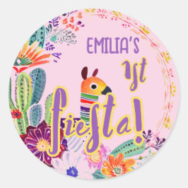 1e Fiesta Verjaardag voor Meisje Folkart Bloemen F Ronde Sticker