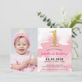 1E FOTO VERJAARDAGSFEESTJE UITNODIGEN goud glitter Kaart (Staand voorkant)