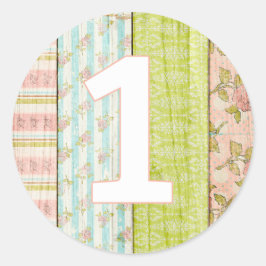 1e geboorte-meisje Shabby Chic Rozen Cottage Flora Ronde Sticker
