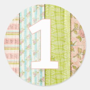 1e geboorte-meisje Shabby Chic Rozen Cottage Flora Ronde Sticker