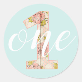 1e geboorte-meisje Shabby Chic Rozen Cottage Flora Ronde Sticker