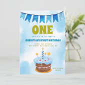 1e geboorthday Boy Cake Kaart (Staand voorkant)