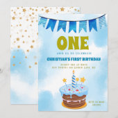 1e geboorthday Boy Cake Kaart (Voorkant / Achterkant)