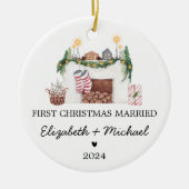 1e gehuwde kerstboom Waterverf Keramisch Ornament (Voorkant)