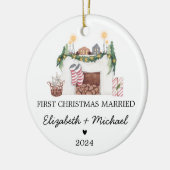 1e gehuwde kerstboom Waterverf Keramisch Ornament (Links)