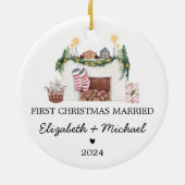 1e gehuwde kerstboom Waterverf Keramisch Ornament (Achterkant)