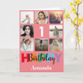 1e Gelukkige Verjaardag Fotocollage Moderne Roze K Kaart (Gele Bloem)