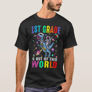 1e graad is uit deze wereldastronaut dinosaurus t-shirt