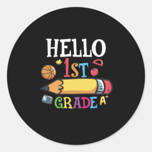 1e graad leraar Hallo eerste graad potlood Ronde Sticker