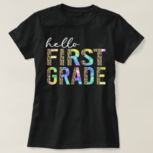 1e graad leraar sjaal, Tie Dye Leopard Hallo Fir T-shirt (Design voorkant)