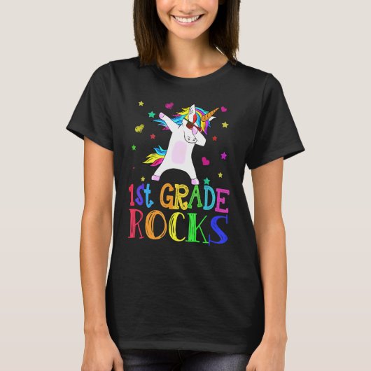 1e graad Rocks Unicorn Dab Terug naar schoolleraar T-shirt (Voorkant)