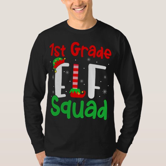 1e graads ELF Squad Funny Kerstmis ELF Kinder Teac T-shirt (Voorkant)