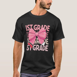 1e Grade Girl Dot Coquette Pencil Bow Pink Leopar T-shirt