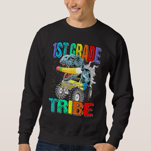1e grade Tribe Monster Truck Dinosaur Trui (Voorkant)