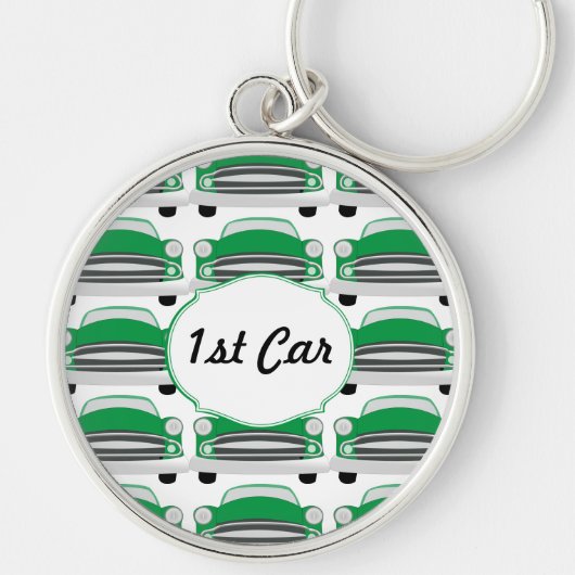 1e groene klassieke auto sleutelhanger (Voorkant)