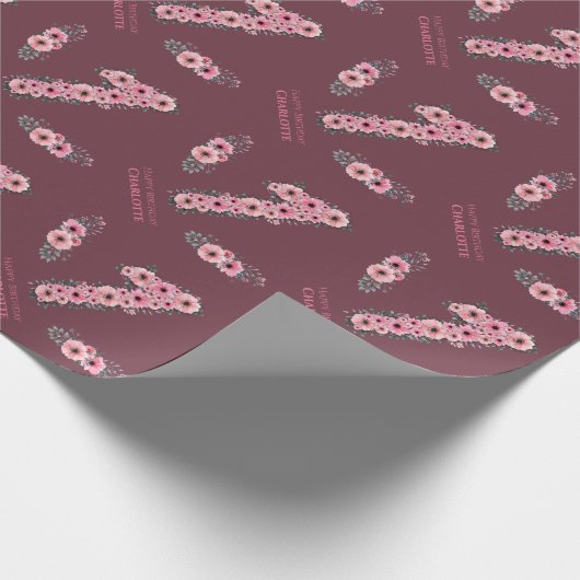 1e grote bruidsdag meisje roze bloemen groene olie cadeaupapier (Hoek)