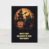 1e Halloween in Nieuw Huis Schattige Haunted House Kaart (Voorkant)