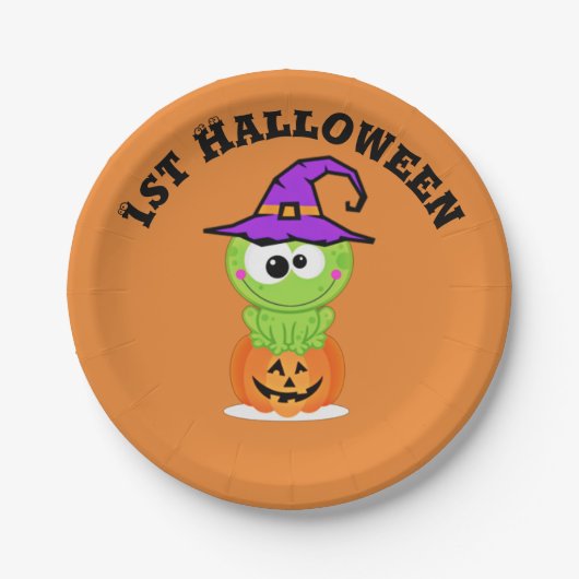 1e Halloween Little Witch Frog Papieren Bordje (Voorkant)