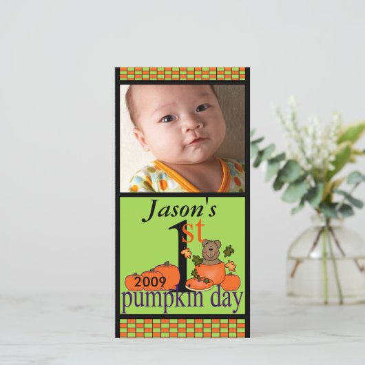 1e Halloween Pumpkin-fotokaart (Staand voorkant)