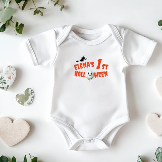 1e Halloween spook oranje typografie heks Romper