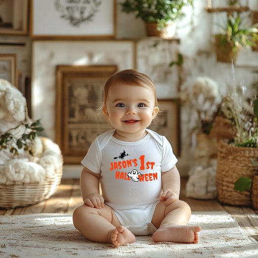 1e Halloween spook oranje typografie heks Romper