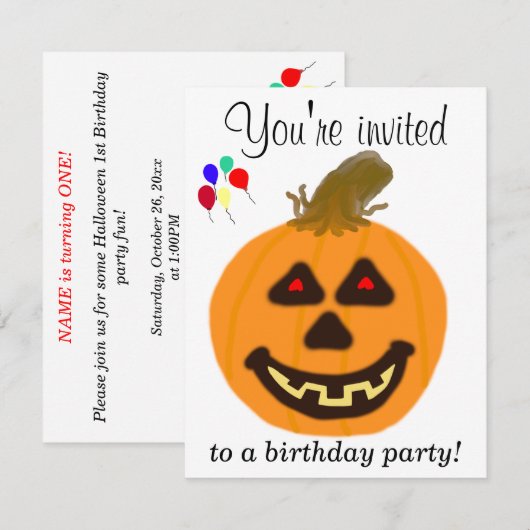 1e Halloween verjaardagsfeest uitnodigingen ELKE L (Voorkant / Achterkant)