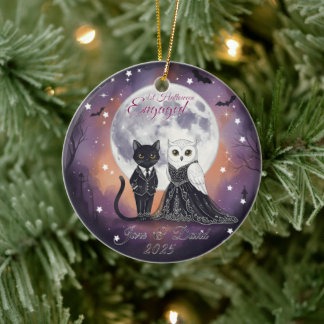1e Halloween verloofde kat uil met naam Keramisch Ornament