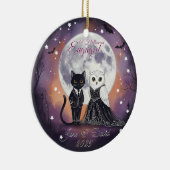 1e Halloween verloofde kat uil met naam Keramisch Ornament (Rechts)