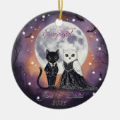 1e Halloween verloofde kat uil met naam Keramisch Ornament (Voorkant)