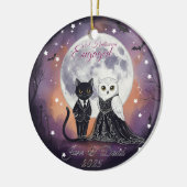 1e Halloween verloofde kat uil met naam Keramisch Ornament (Links)