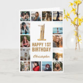 1e Happy Birthday Gold en White Photo Collage Kaart (Gele Bloem)