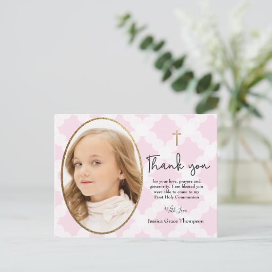 1e heilige communie bedankt je foto briefkaart (Staand voorkant)