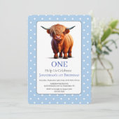 1e Highland Koe Blue Verjaardagsuitnodiging Kaart (Staand voorkant)